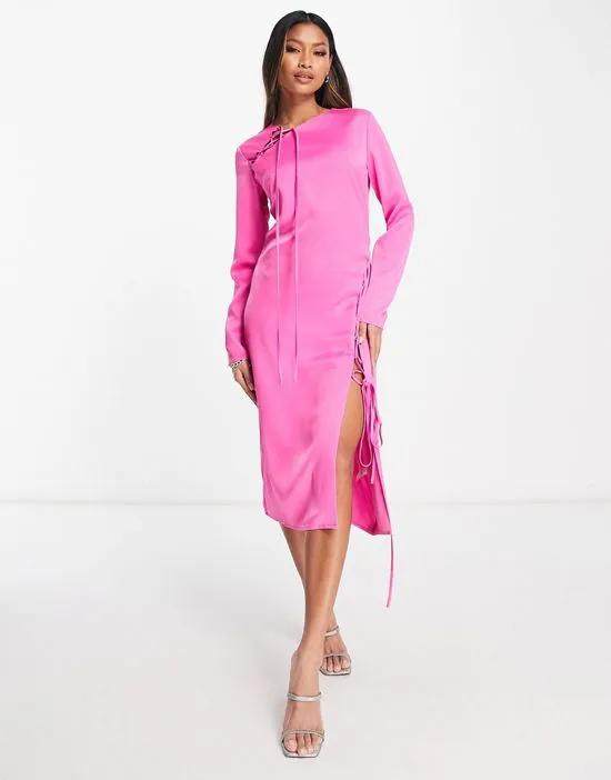 cut out detail midi dress in hot pink