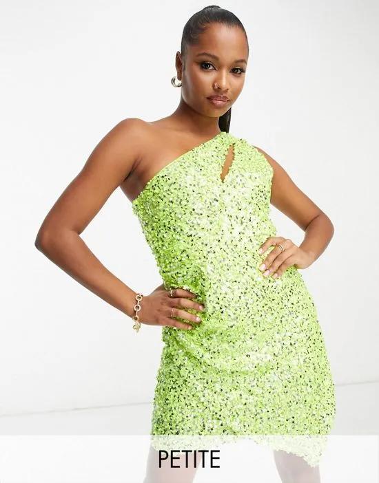 cut-out drape sequin mini dress in lime