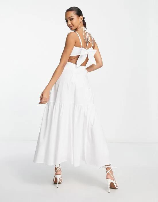 cut-out flowing midaxi dress in ivory