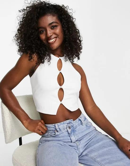 cut out halterneck top in white