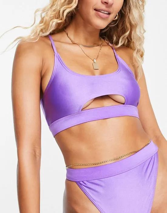 cut out hi-shine bikini top in purple