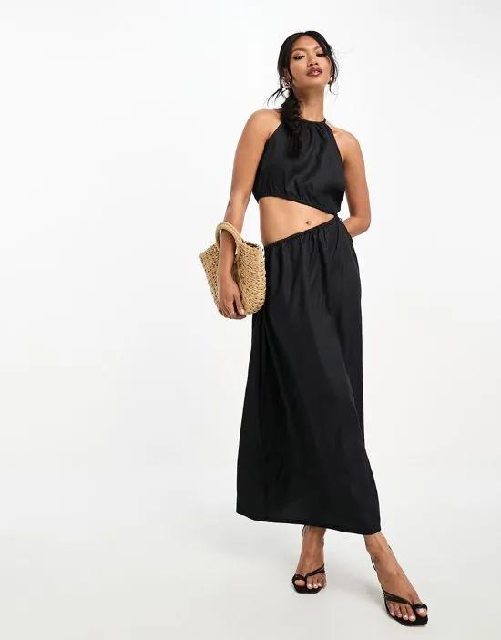 cut-out midaxi dress in black
