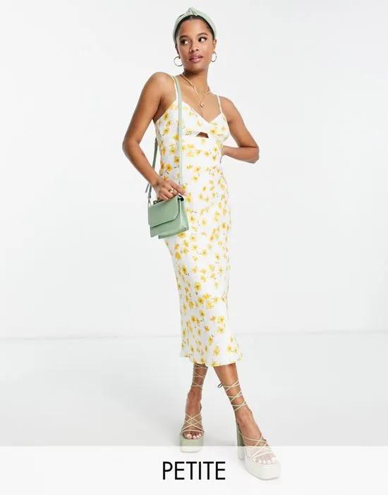 cut-out midi dress in ivory buttercup floral