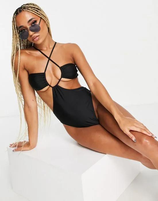 cut-out ruched swimsuit in black