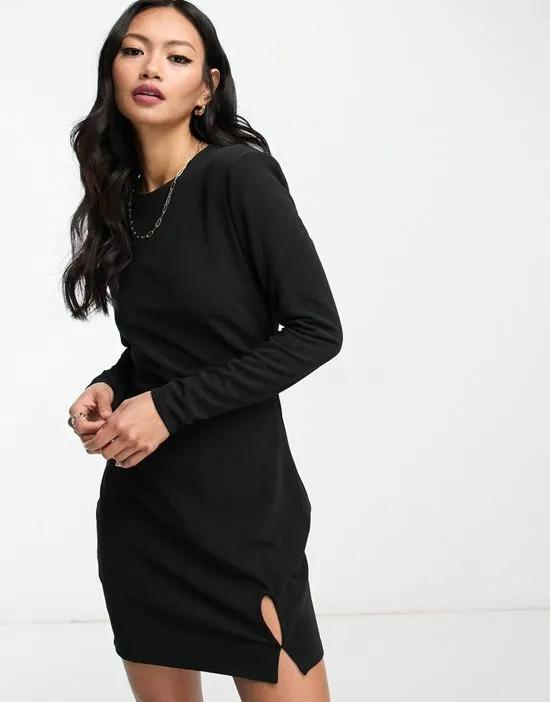 cut out side split mini dress in black