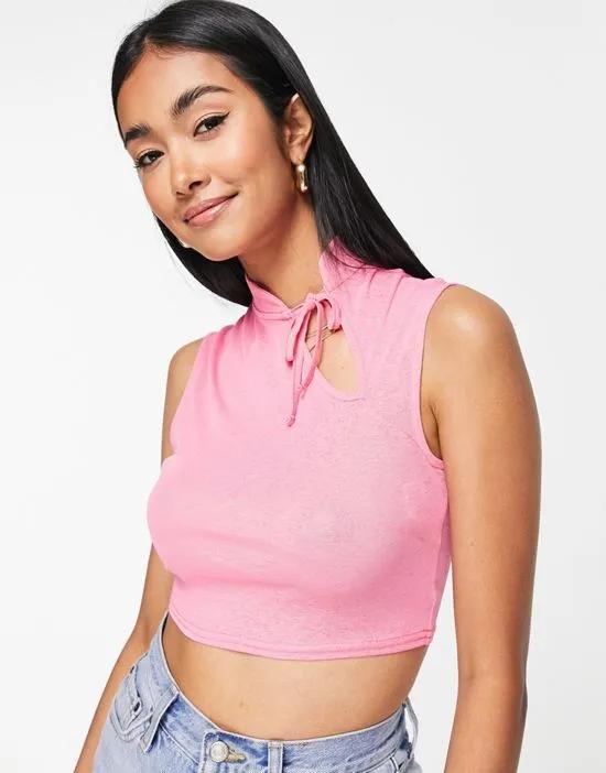 cut out top in slinky mesh in pink