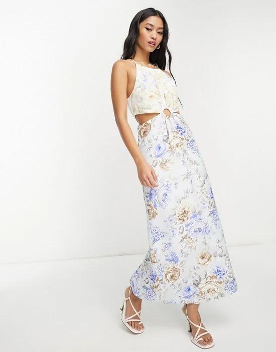cut out waist maxi dress In contrast floral