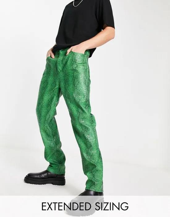 dad jeans in green snake print croc leather look