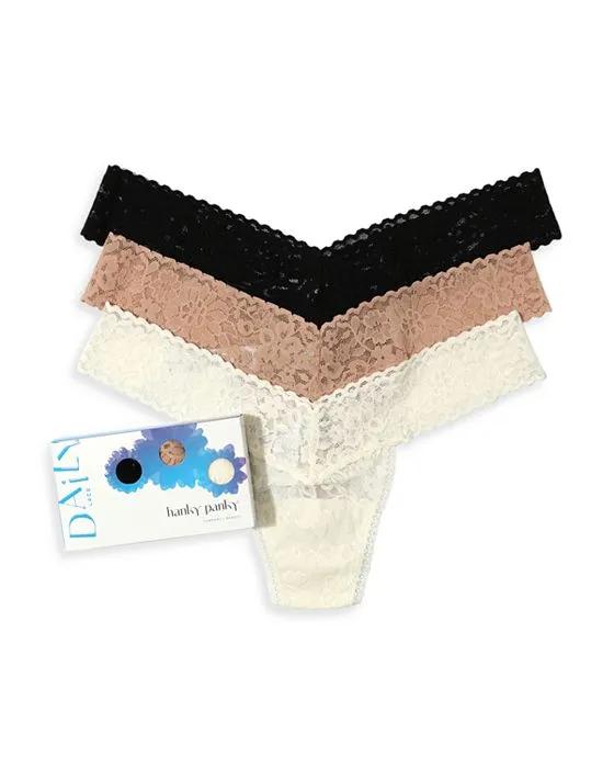 Daily Lace Low Rise Thongs, Set of 3