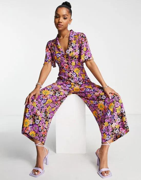 Daisy floral print jumpsuit in lilac