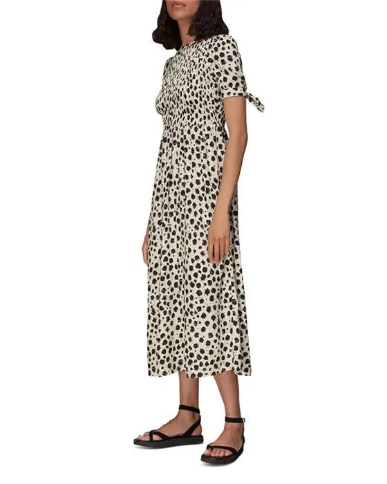 Dalmatian Print Smocked Midi Dress