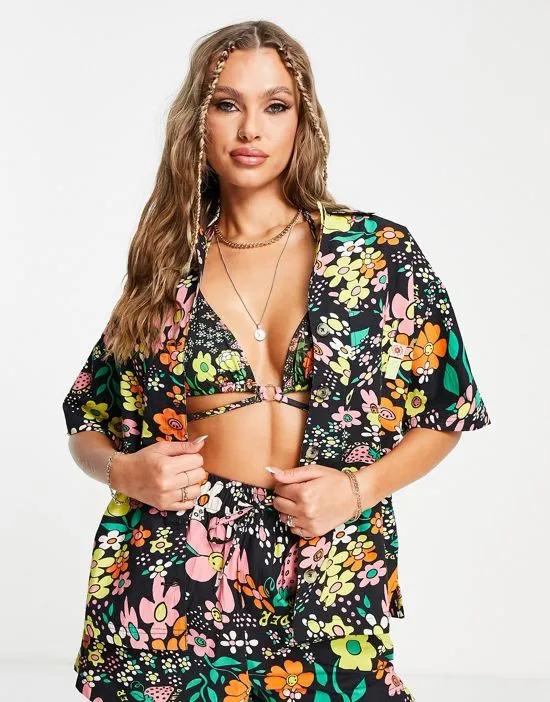 Damson Madder beach shirt in floral print - part of a set