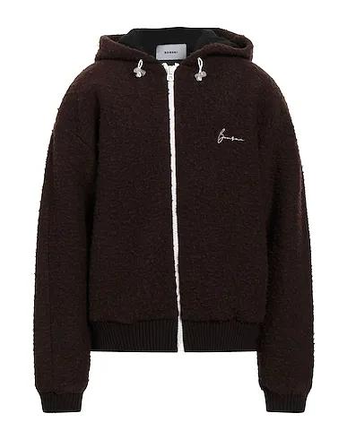 Dark brown Boiled wool Hooded sweatshirt