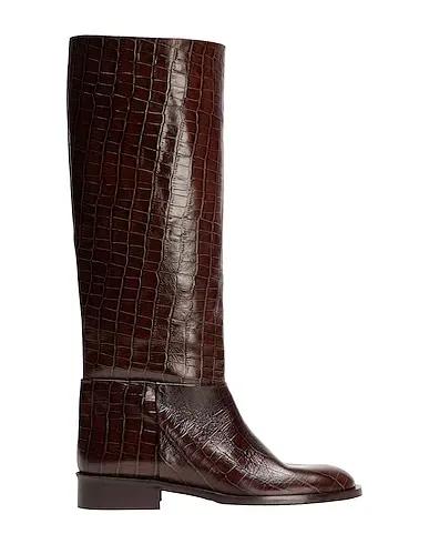 Dark brown Boots CROC PRINTED LEATHER ROUND-TOE HIGH BOOT

