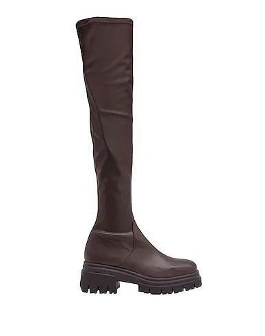 Dark brown Boots STRETCH OVER-THE-KNEE LUG SOLE BOOTS