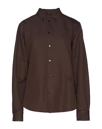 Dark brown Gabardine Solid color shirts & blouses