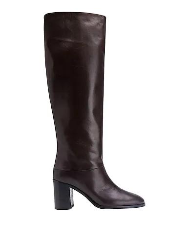 Dark brown Leather Boots LEATHER ALMOND-TOE HIGH BOOT

