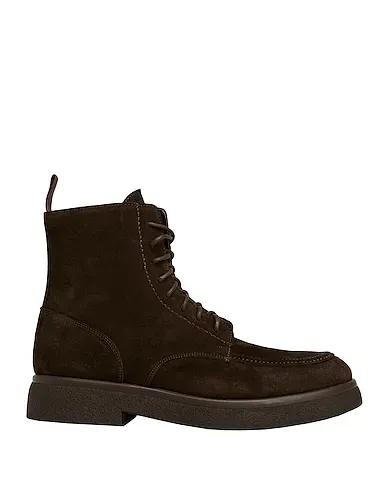 Dark brown Leather Boots SPLIT LEATHER LACE-UP ANKLE BOOTS