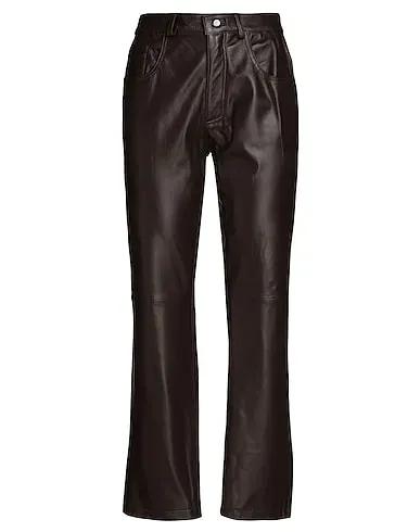 Dark brown Leather Casual pants LEATHER STRAIGHT LEG PANTS
