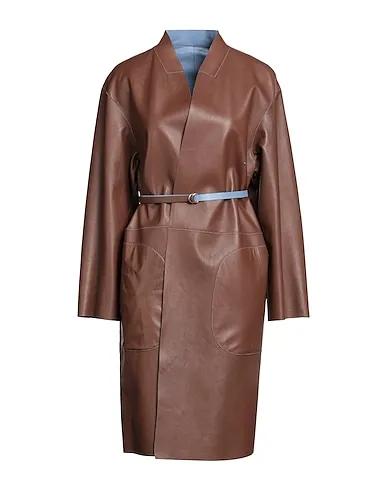 Dark brown Leather Full-length jacket