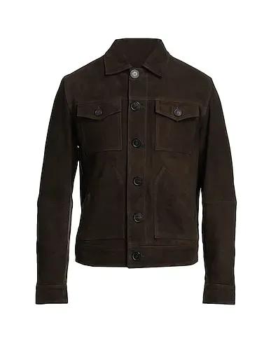 Dark brown Leather Jacket SLHOBAN  SUEDE TRUCKER JACKET W