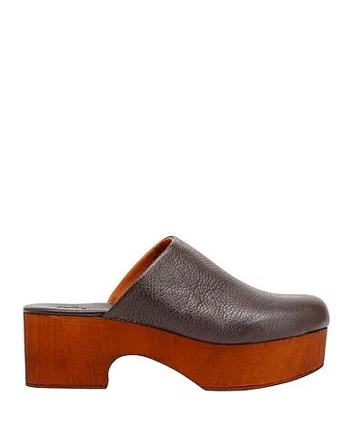 Dark brown Leather Mules and clogs DRUMMED LEATHER CLOGS
