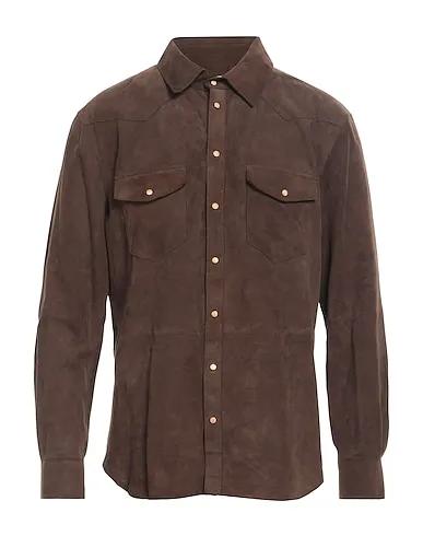 Dark brown Leather Solid color shirt