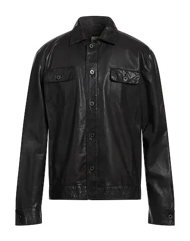 Dark brown Leather Solid color shirt