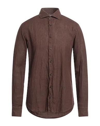 Dark brown Plain weave Linen shirt