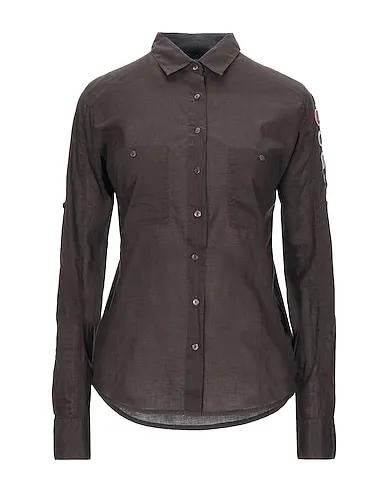 Dark brown Plain weave Solid color shirts & blouses