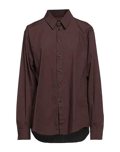 Dark brown Plain weave Solid color shirts & blouses