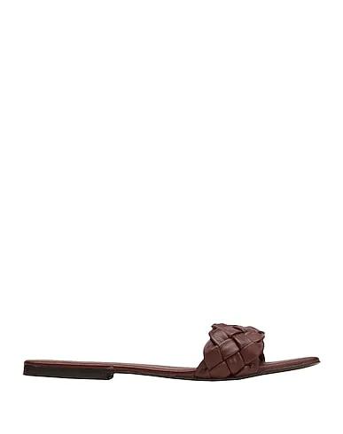 Dark brown Sandals WOVEN LEATHER SQUARE TOE FLAT SANDAL
