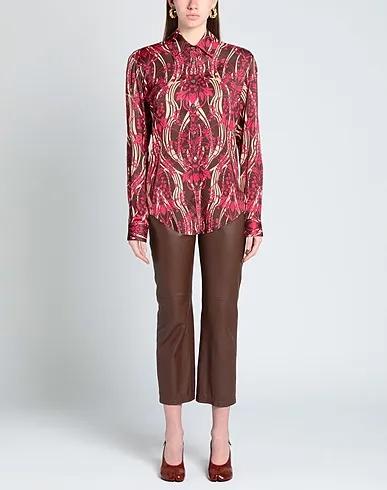 Dark brown Satin Floral shirts & blouses