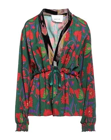 Dark green Cotton twill Floral shirts & blouses