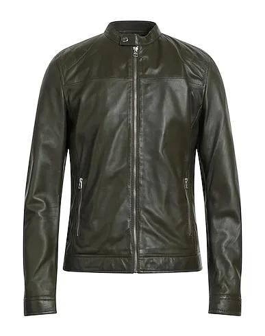Dark green Leather Biker jacket