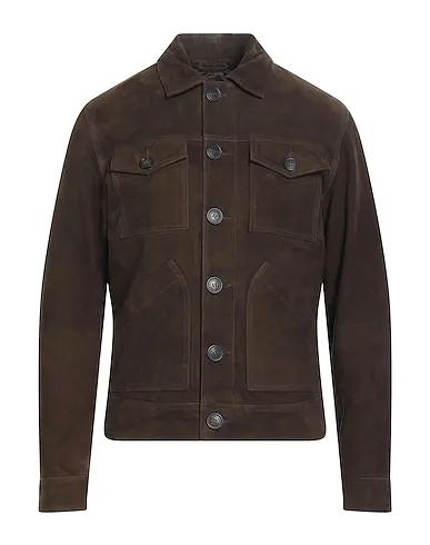 Dark green Leather Jacket SLHOBAN  SUEDE TRUCKER JACKET W