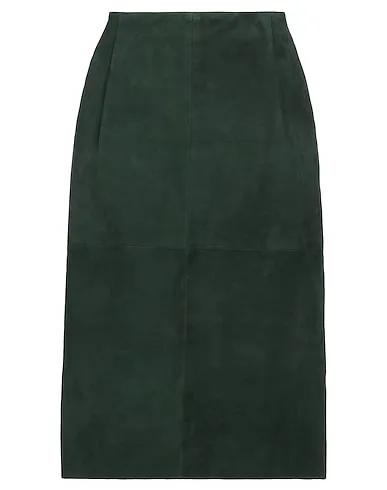 Dark green Leather Midi skirt