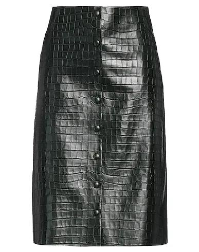 Dark green Leather Midi skirt