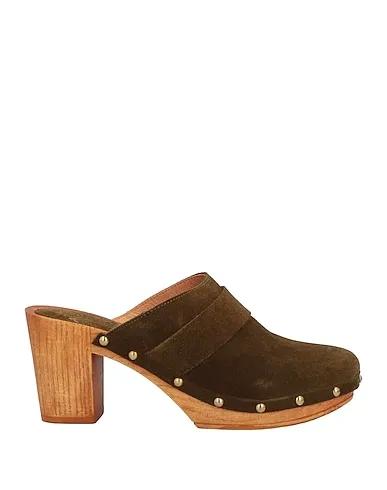 Dark green Leather Mules and clogs