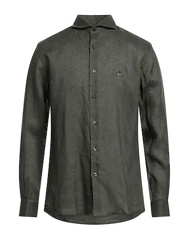 Dark green Plain weave Linen shirt