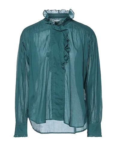 Dark green Plain weave Solid color shirts & blouses