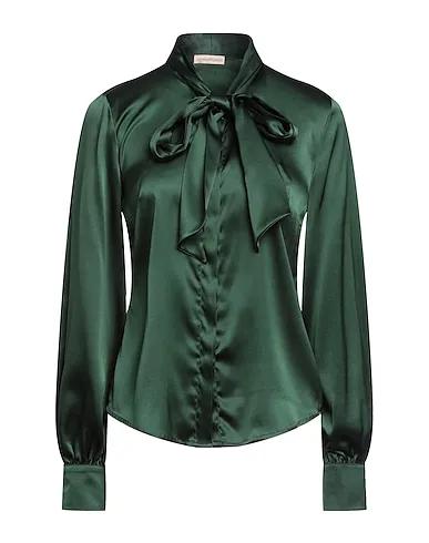 Dark green Satin Shirts & blouses with bow