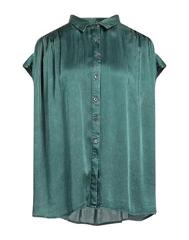 Dark green Satin Solid color shirts & blouses