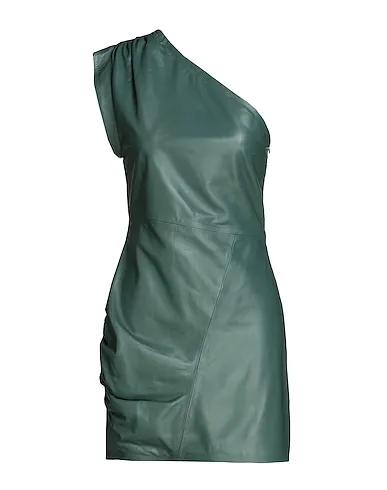 Dark green Short dress LEATHER ONE-SHOULDER MINI DRESS
