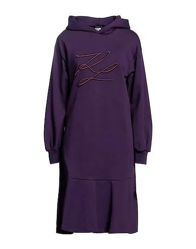 Dark purple Midi dress HOODED SWEAT DRESS W/ PEPLUM
