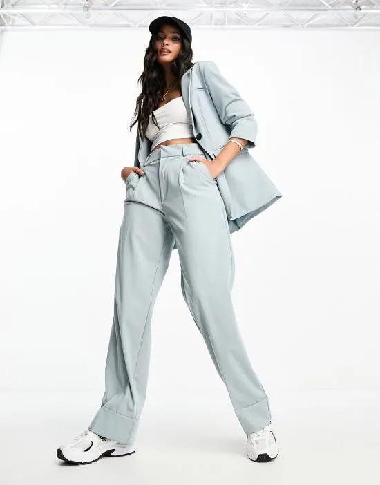 darted wide leg tailored pants in pale blue