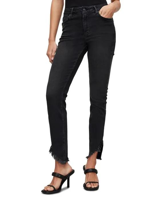 Dax Asymmetic Hem Skinny Jeans in Washed Black
