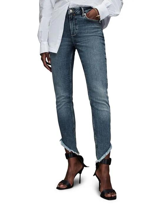Dax Mid Rise Skinny Asymmetric Hem Jeans in Hunter Blue