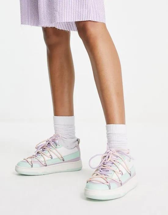 Daze multi lace skater sneakers in pastel mix