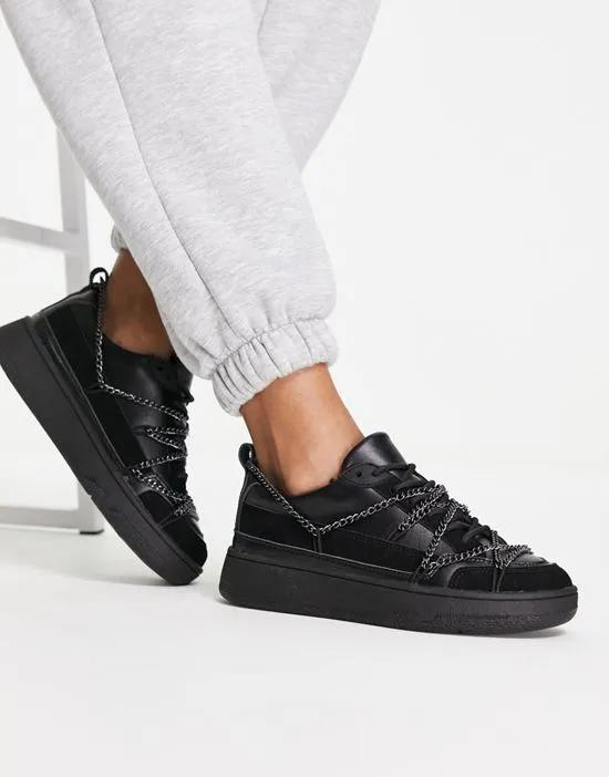 Daze multi lace skater sneakers with chain in black